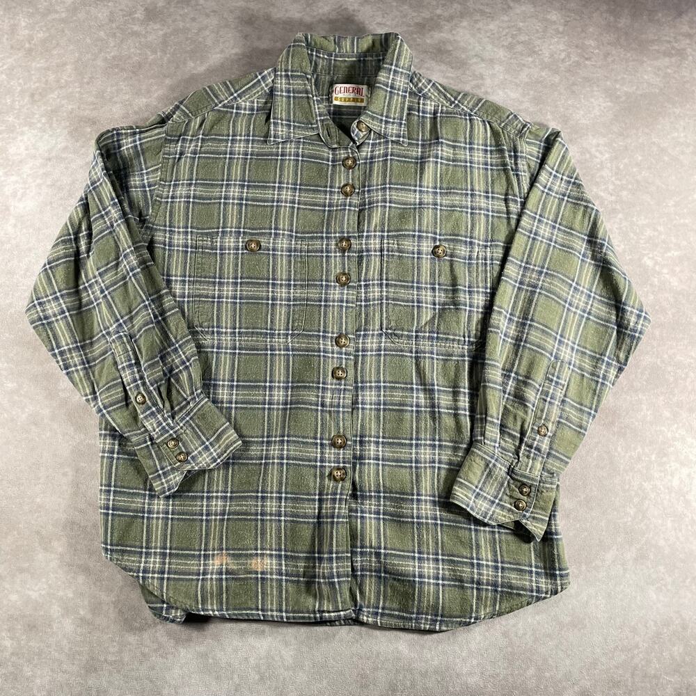 Vintage G Supply Flannel Button Up Green Plaid 100% Cotton Men's Size Medium